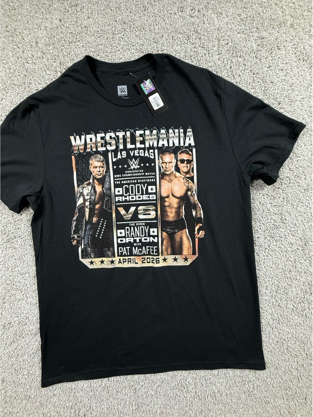 WWE Authentic WrestleMania Las Vegas Cody Rhodes vs Randy Orton Shirt L Black
